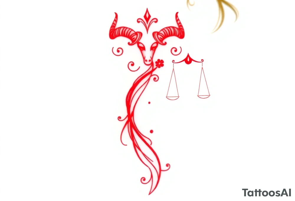 Tattoo that combines the star sign Taurus and Libra ,in red , down the spine tattoo idea