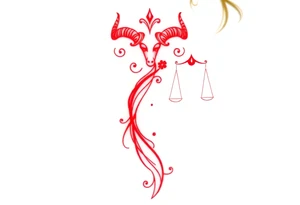 Tattoo that combines the star sign Taurus and Libra ,in red , down the spine tattoo idea