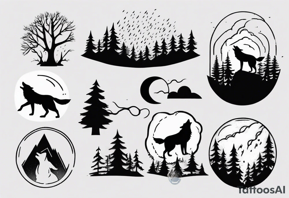 thunderstorm over a forest and a wolf howling tattoo idea thunderstorm over a forest and a wolf howling tattoo idea