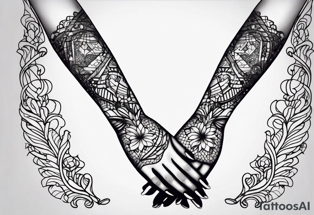 Elbow length black lace glove tattoo idea