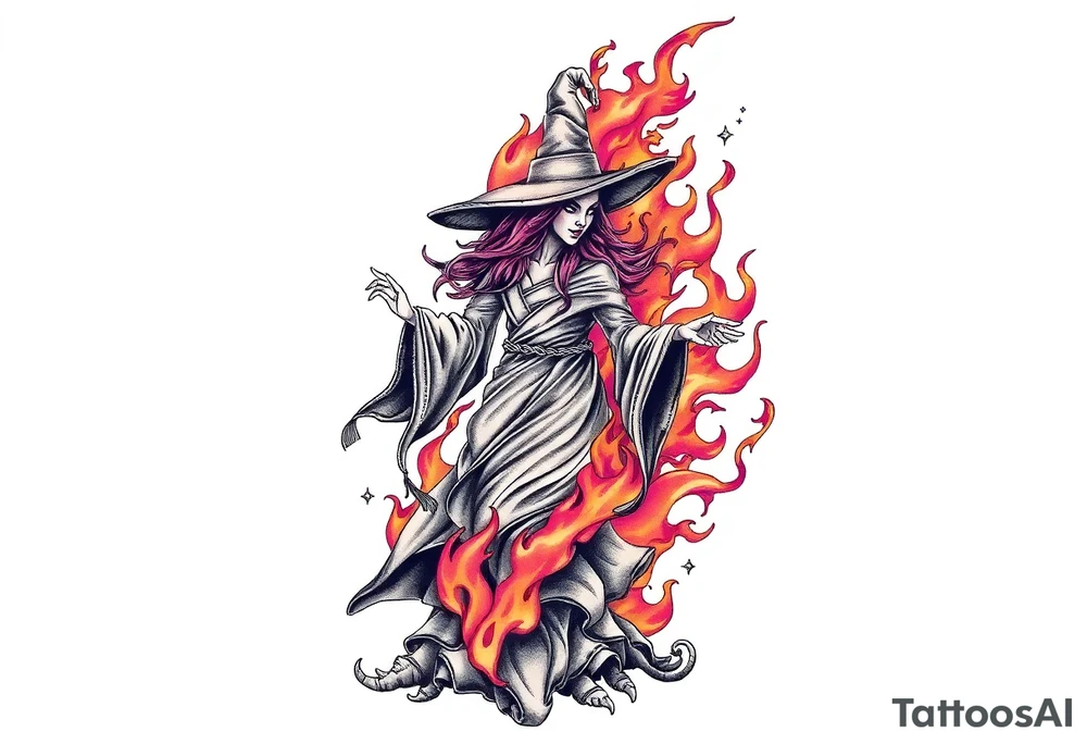 Witch in the flame tattoo idea