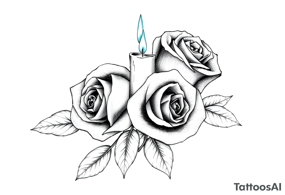 Passed love one, two roses, two candles, blue, hearts tattoo idea