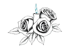 Passed love one, two roses, two candles, blue, hearts tattoo idea