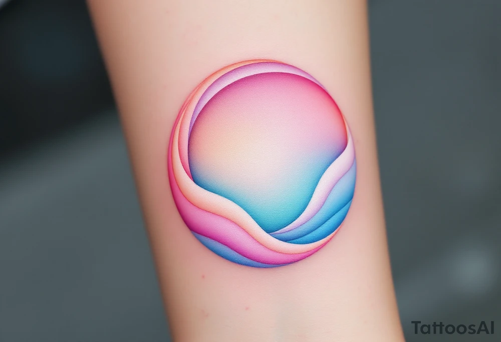 A pastel-colored circle with soft pink, peach, and baby blue blending into each other. tattoo idea