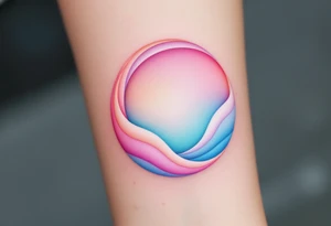 A pastel-colored circle with soft pink, peach, and baby blue blending into each other. tattoo idea