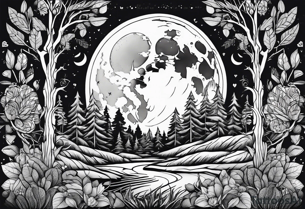 Forest floor with lunar cycle tattoo idea