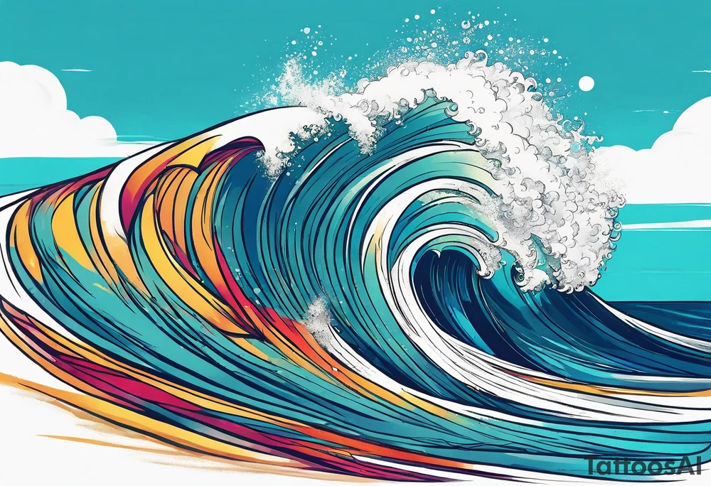wave  "come what may" written underneath in cursive outside forearm not an oval tattoo idea