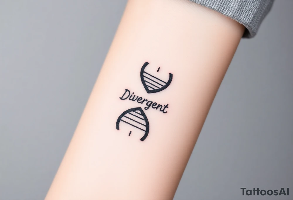 A DNA strand with the word "Divergent" subtly woven into its helix, symbolizing genetic uniqueness tattoo idea