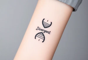 A DNA strand with the word "Divergent" subtly woven into its helix, symbolizing genetic uniqueness tattoo idea