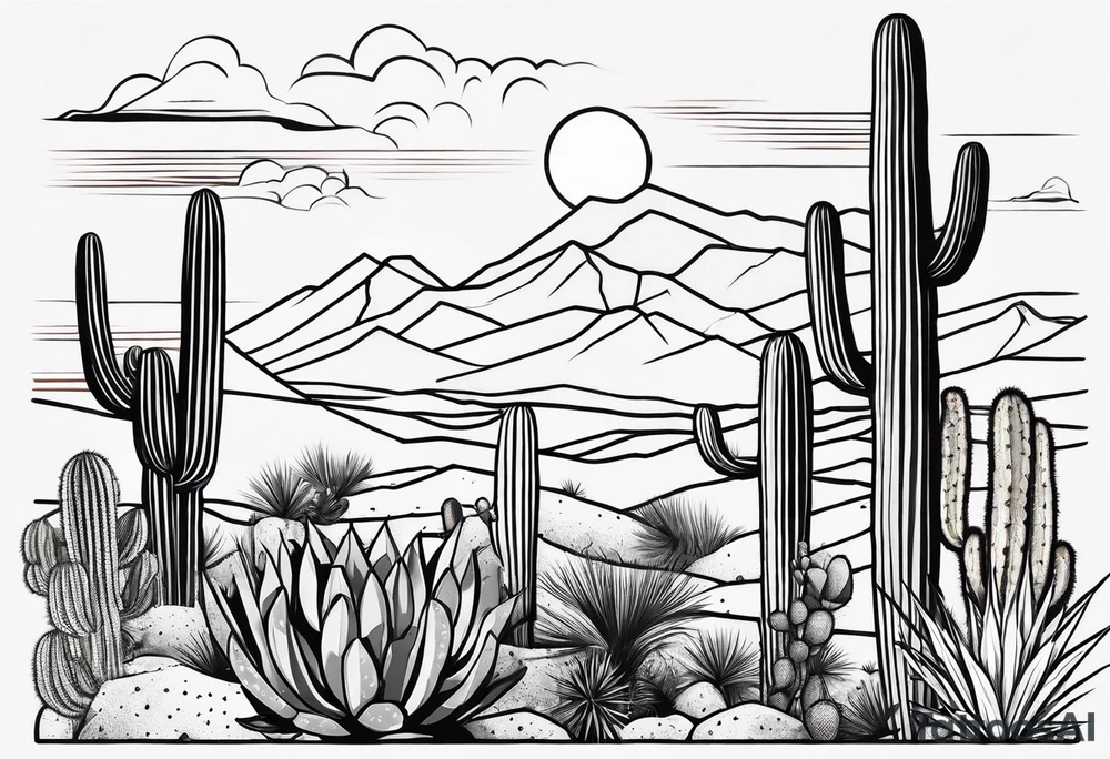 Desert with cactus tattoo idea
