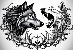 White wolf fighting Black wolf tattoo idea