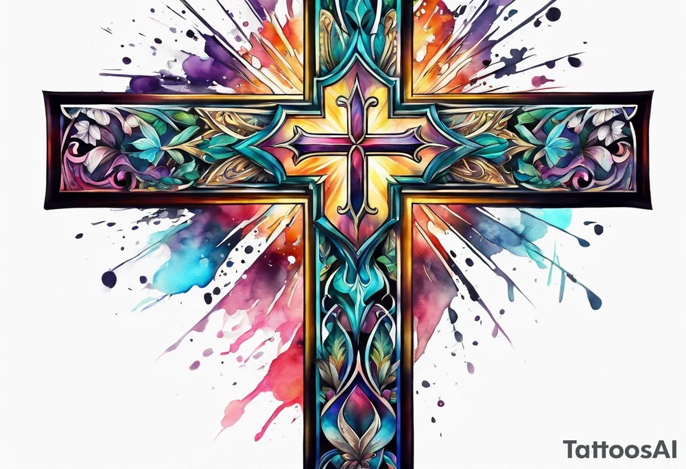 cross with watercolor backgound tattoo idea