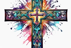 cross with watercolor backgound tattoo idea