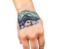 A full-sleeve with the Härjedalen landscape, reindeer, bear, lakes, mountains (Helags), tattoo idea