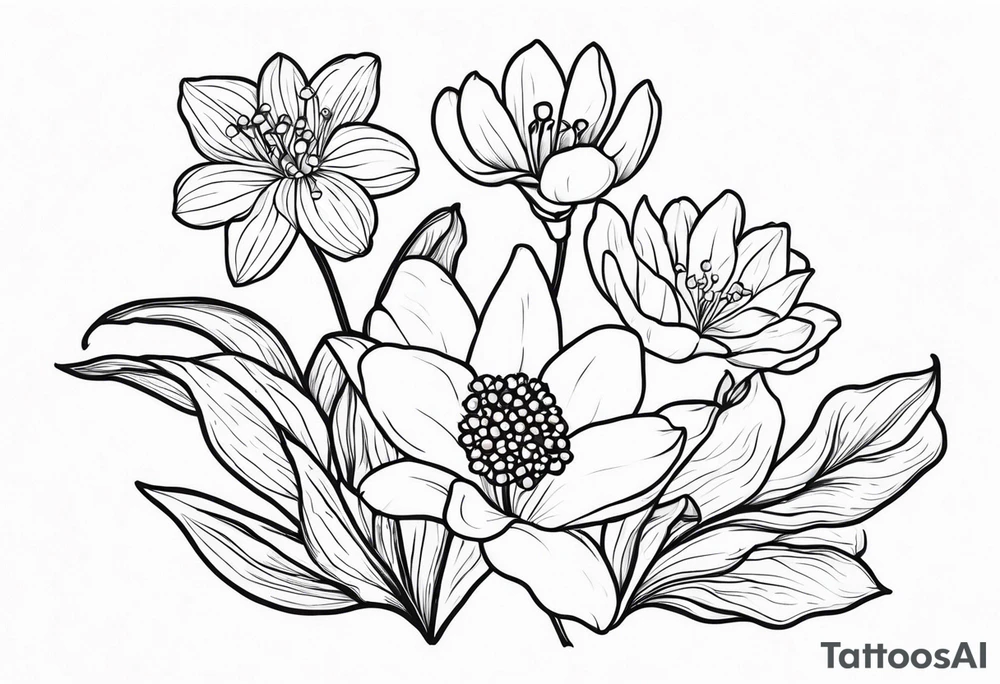 Lily of the valley. Marigold, chrysanthemum, and lily for thigh tattoo tattoo idea
