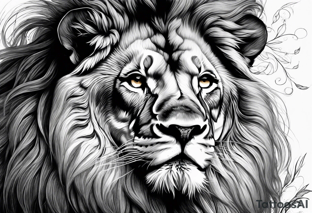 powerful majestic lion, close-up tattoo idea