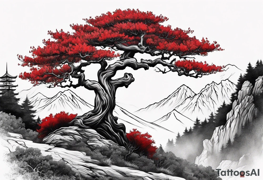 Red japanese oak tree tattoo idea