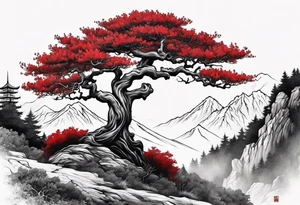 Red japanese oak tree tattoo idea