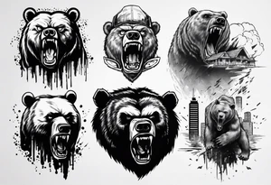 Angry bear coming up behind a city tattoo idea