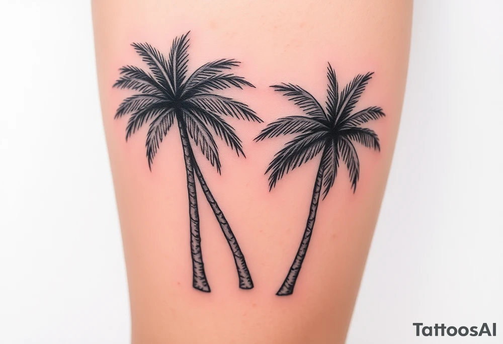 small, palm trees, beach vibe, leg tattoo idea