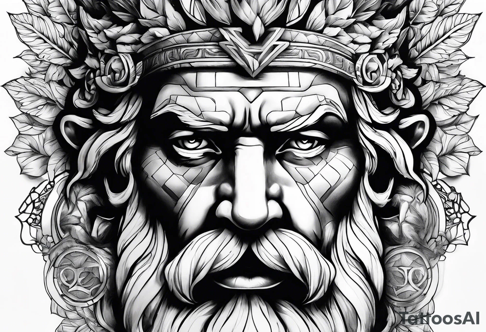 face de Zeus com raios tattoo idea