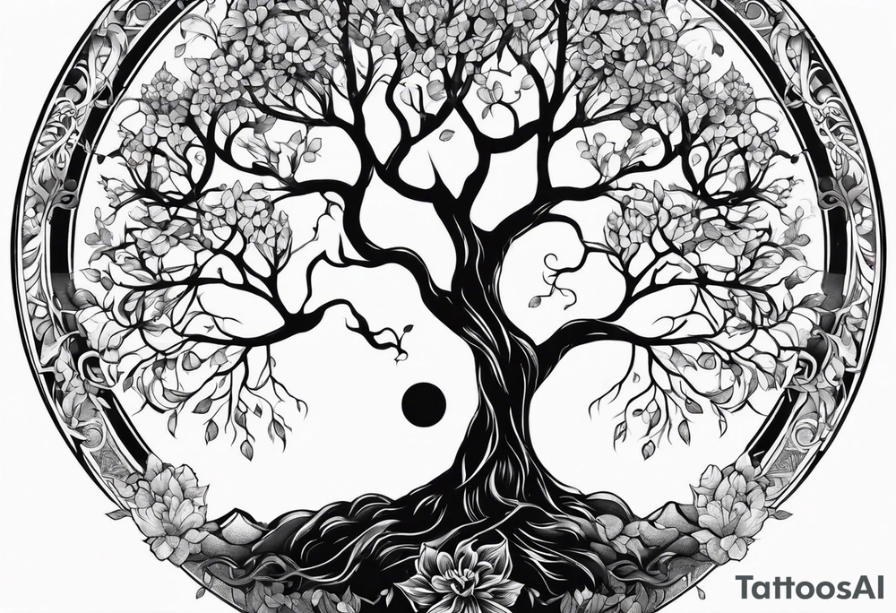 tree of life and yin and yang tattoo idea