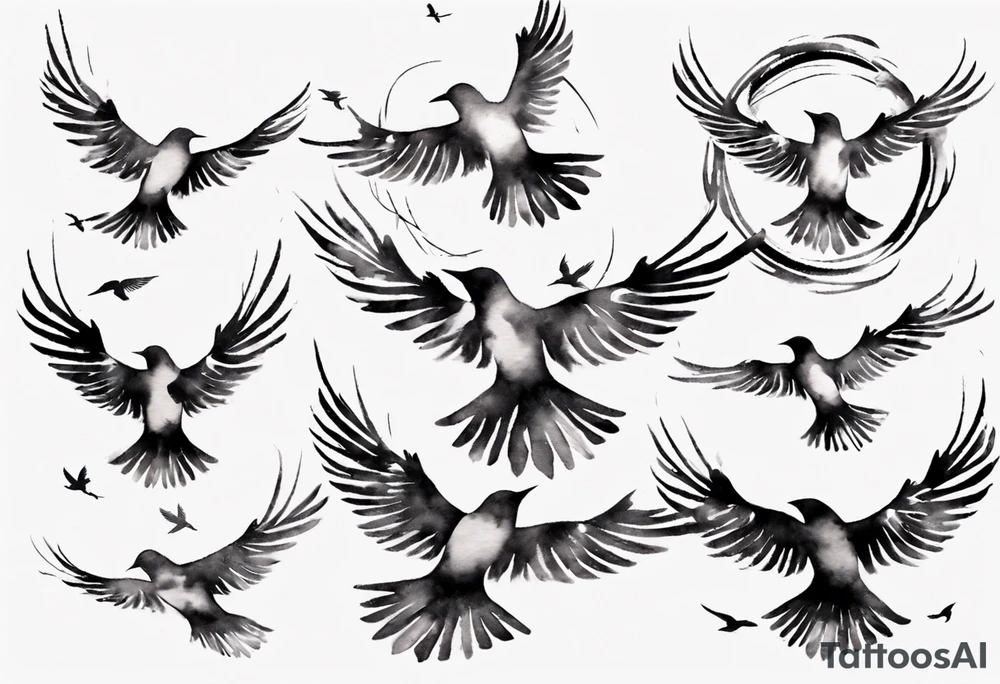 shoulder tattoo with light rays with birds flying free among the clouds, round shape, 3d effect tattoo idea shoulder tattoo with light rays with birds flying free among the clouds, round shape, 3d effect tattoo idea