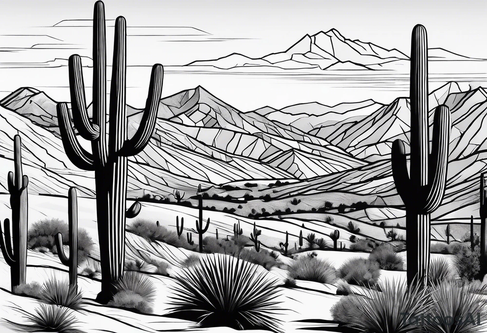 minimalistic arizona desert with mountains tattoo idea