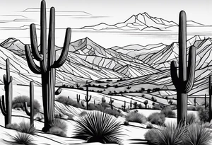 minimalistic arizona desert with mountains tattoo idea