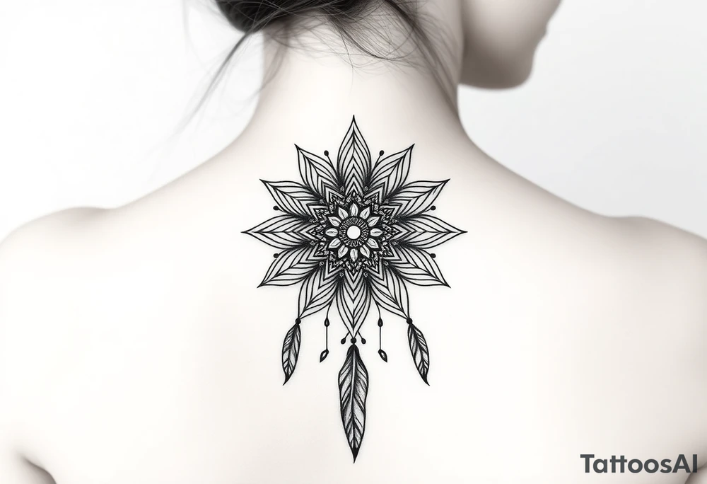 spiritual feathers ornamental mandala shaman tattoo idea