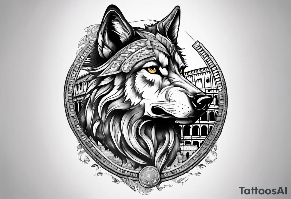 tattoo with a wolf and the Roman Colosseum. tattoo idea