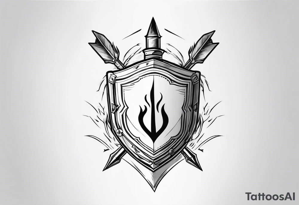 shield blocking flaming arrows tattoo idea