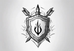 shield blocking flaming arrows tattoo idea