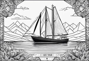 Quote “I see you there” with a boat tattoo idea