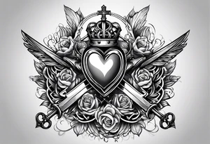 sacred heart with 3 swords instead of a cross. In front of a seraphim. tattoo idea