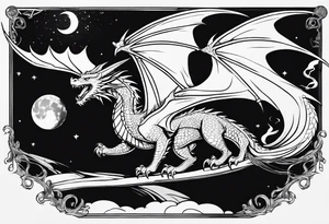 Dragon from game of the thrones flying to the moon minimalism tattoo idea