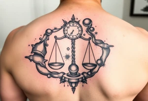 galaxy tattoo with scales weighing time but it's ethreal tattoo idea