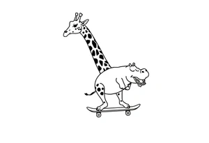 Majestic giraffe riding a skateboard and eating a hippo sandwich tattoo idea