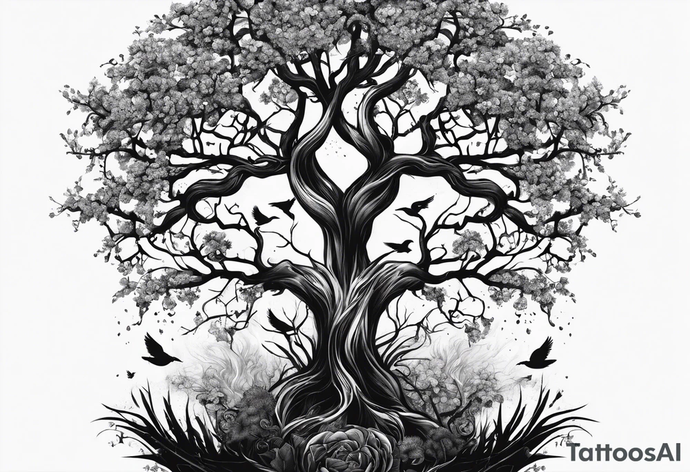 poison tree, strong, tall, birds tattoo idea