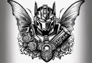 Optimus prime holding Sonic, a butterfly, saxophone, power ranger tattoo idea