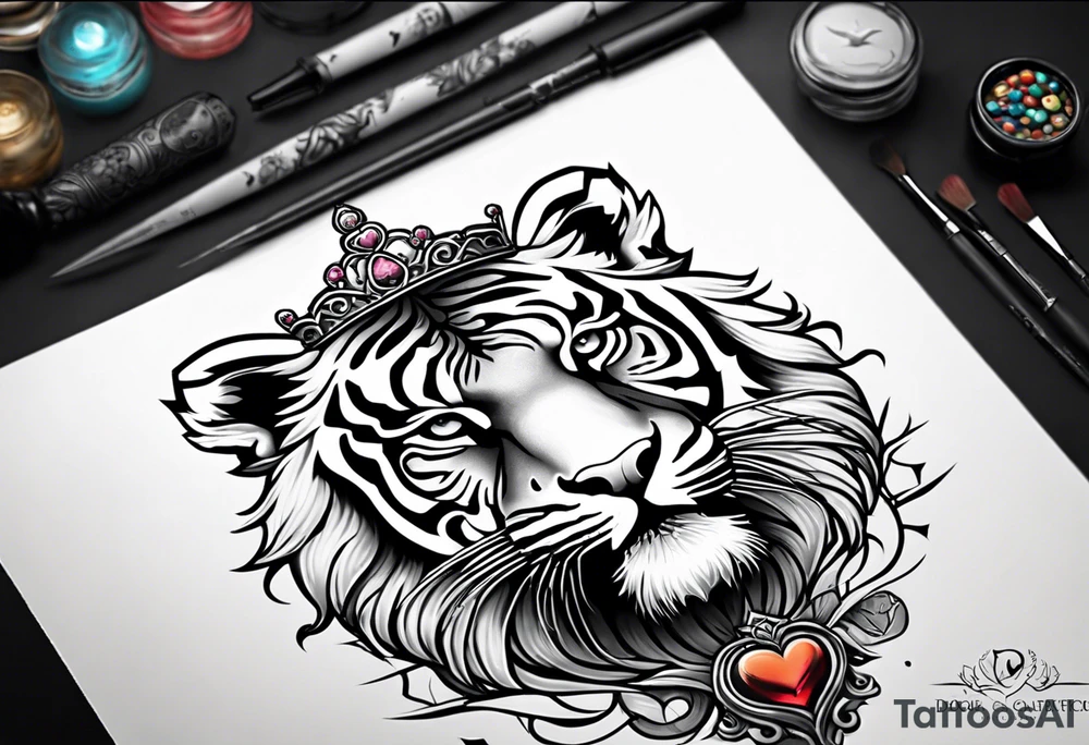 Full right arm sleeve a tiger at the top with a crown and third eye underneath a large hour glass with a brain and heart inside of it tattoo idea