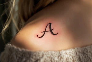A looping handwritten "A" in chocolate brown with light beige highlights. tattoo idea