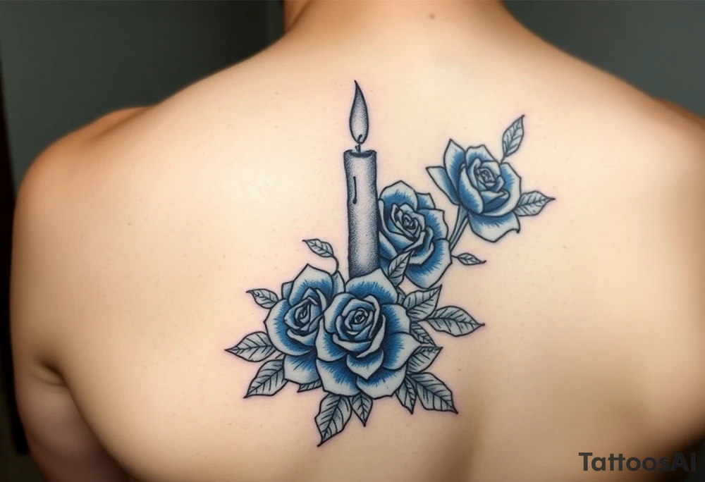 Blue, roses, water, candle tattoo idea