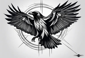 outline with straight lines of a flying raven, without grafik inside, no curves tattoo idea