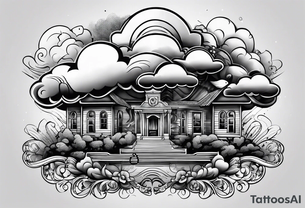 old school key on top of a floating cloud tattoo idea