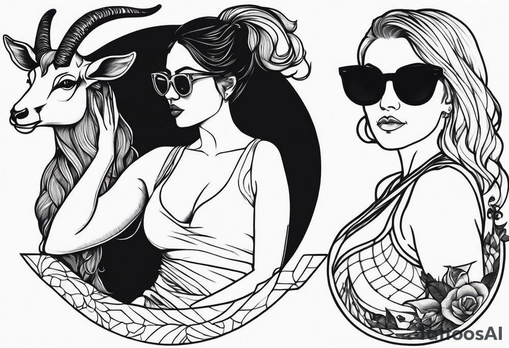 woman with big titts and a capricorn with sunglasses tattoo idea