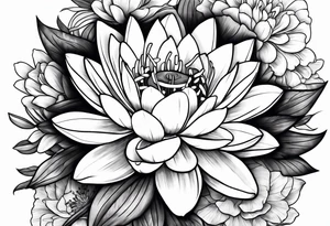 Larkspur and water lily bouquet tattoo idea
