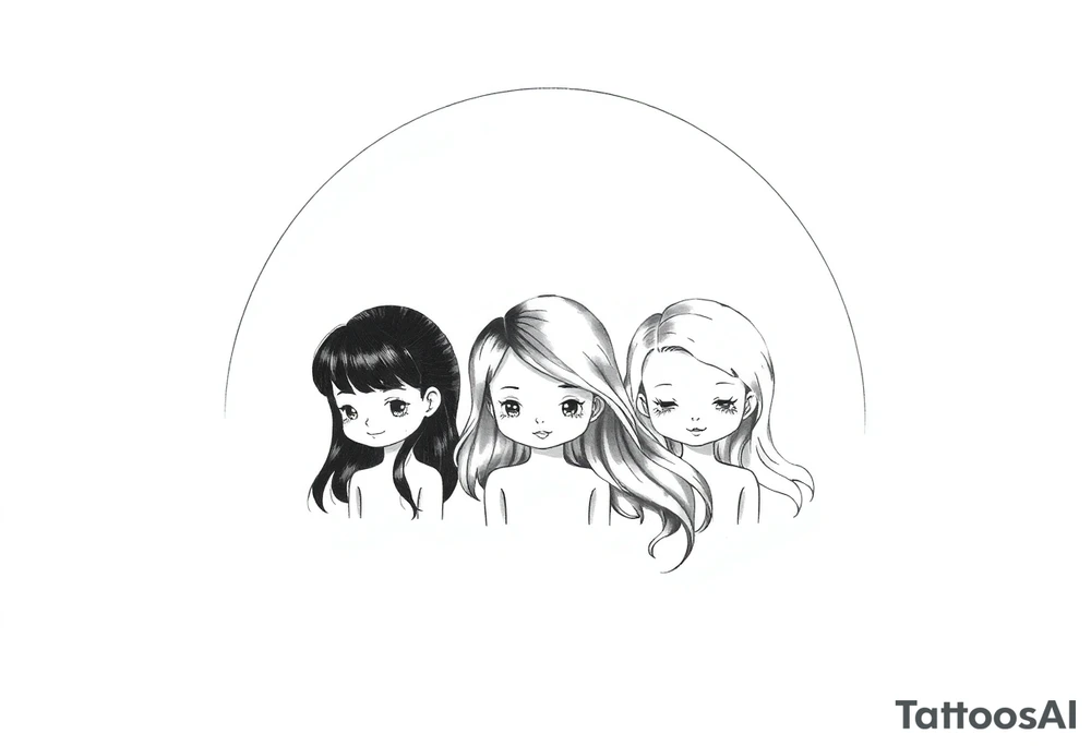 3 petites filles ( une cheveux noir et deux blondes)
sous un arc en ciel incomplet tattoo idea