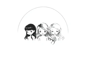 3 petites filles ( une cheveux noir et deux blondes)
sous un arc en ciel incomplet tattoo idea