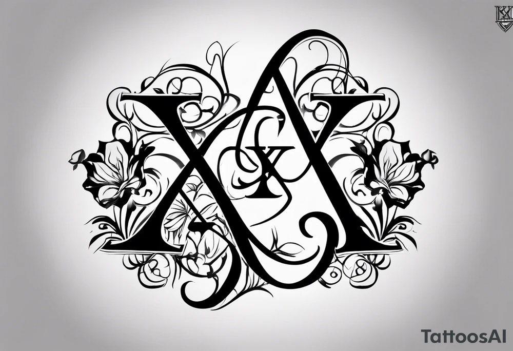 I need a tattoo design that only includes the letters X and I, with a dark and gothic style. tattoo idea